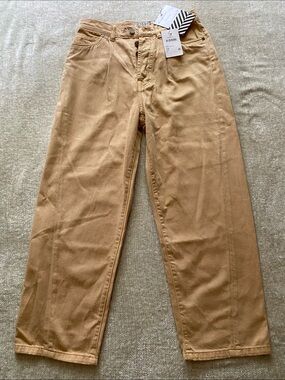 Free People × Sandrine Rose High Waist Straight Leg Beige/Tan Chino Pants NEW